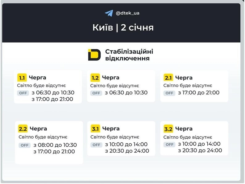 Київ і область сьогодні зі світлом за розкладом: діють стабілізаційні відключення