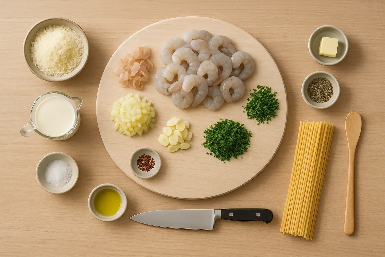 макароны с креветками