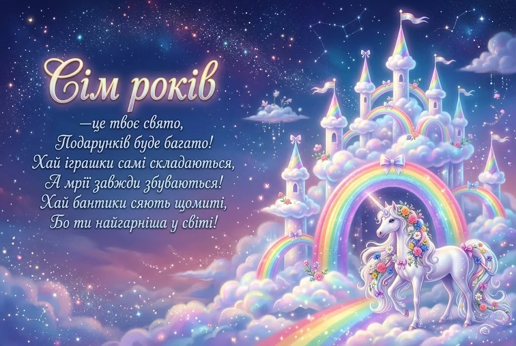 Привітання з днем народження дівчинці на 7 років