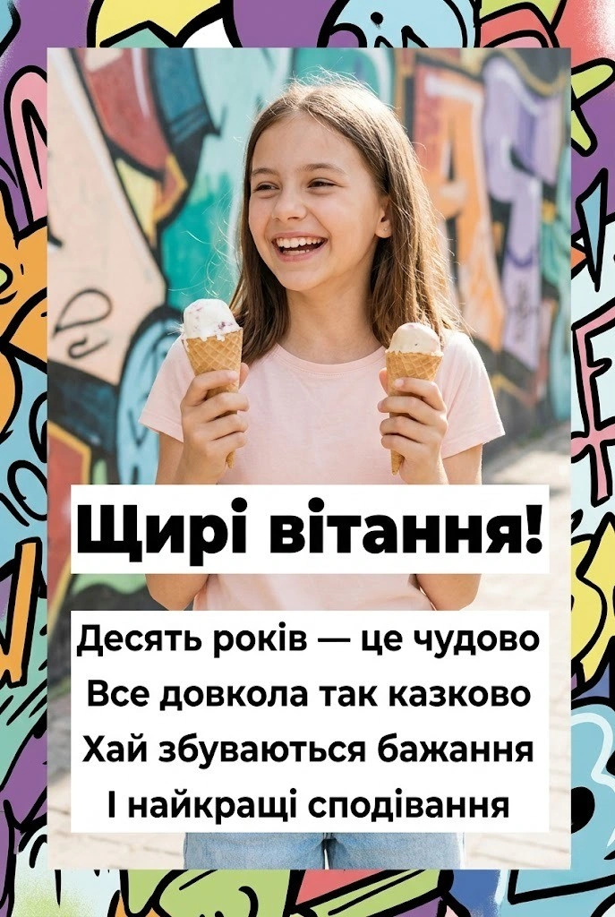 Чудові картинки з днем народження дівчинці на 10 років для соцмереж та месенджерів