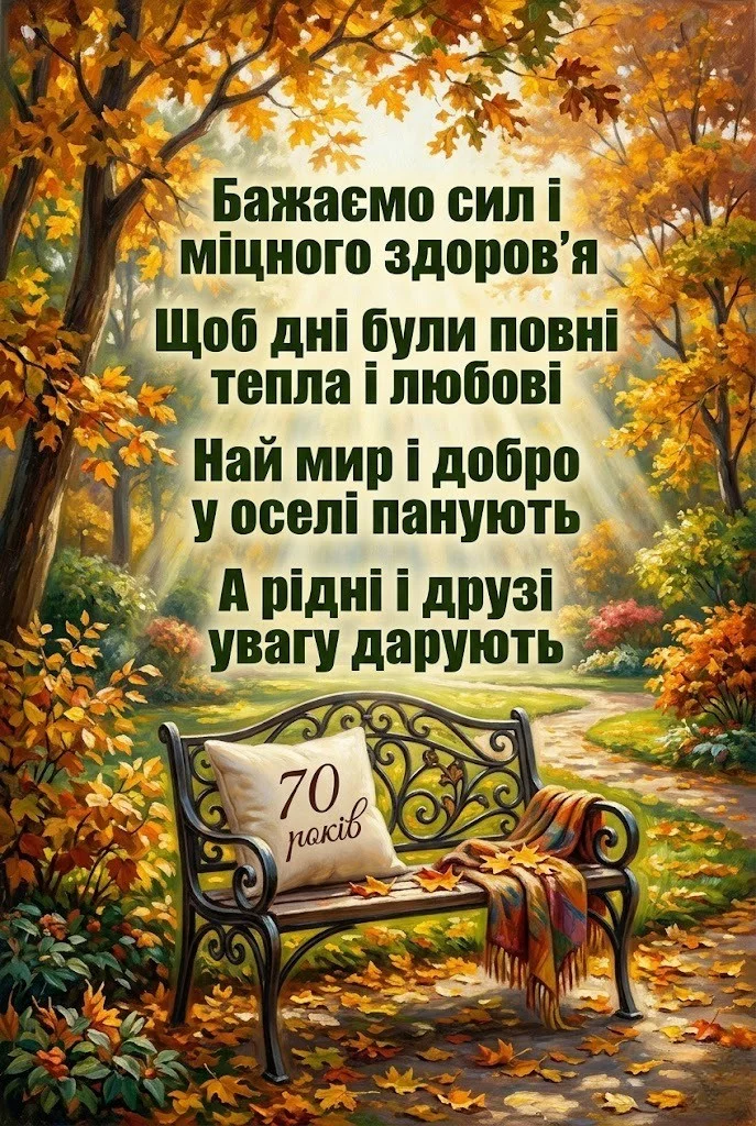 70 років — золота вершина: привітання для тата, дідуся та друга