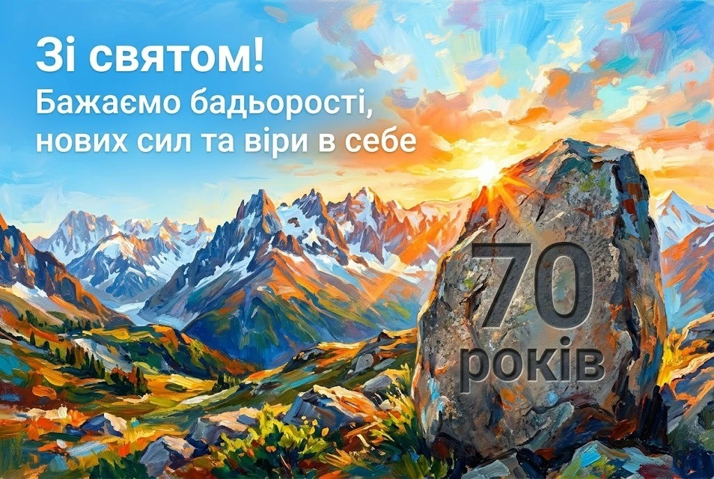 70 років — золота вершина: привітання для тата, дідуся та друга