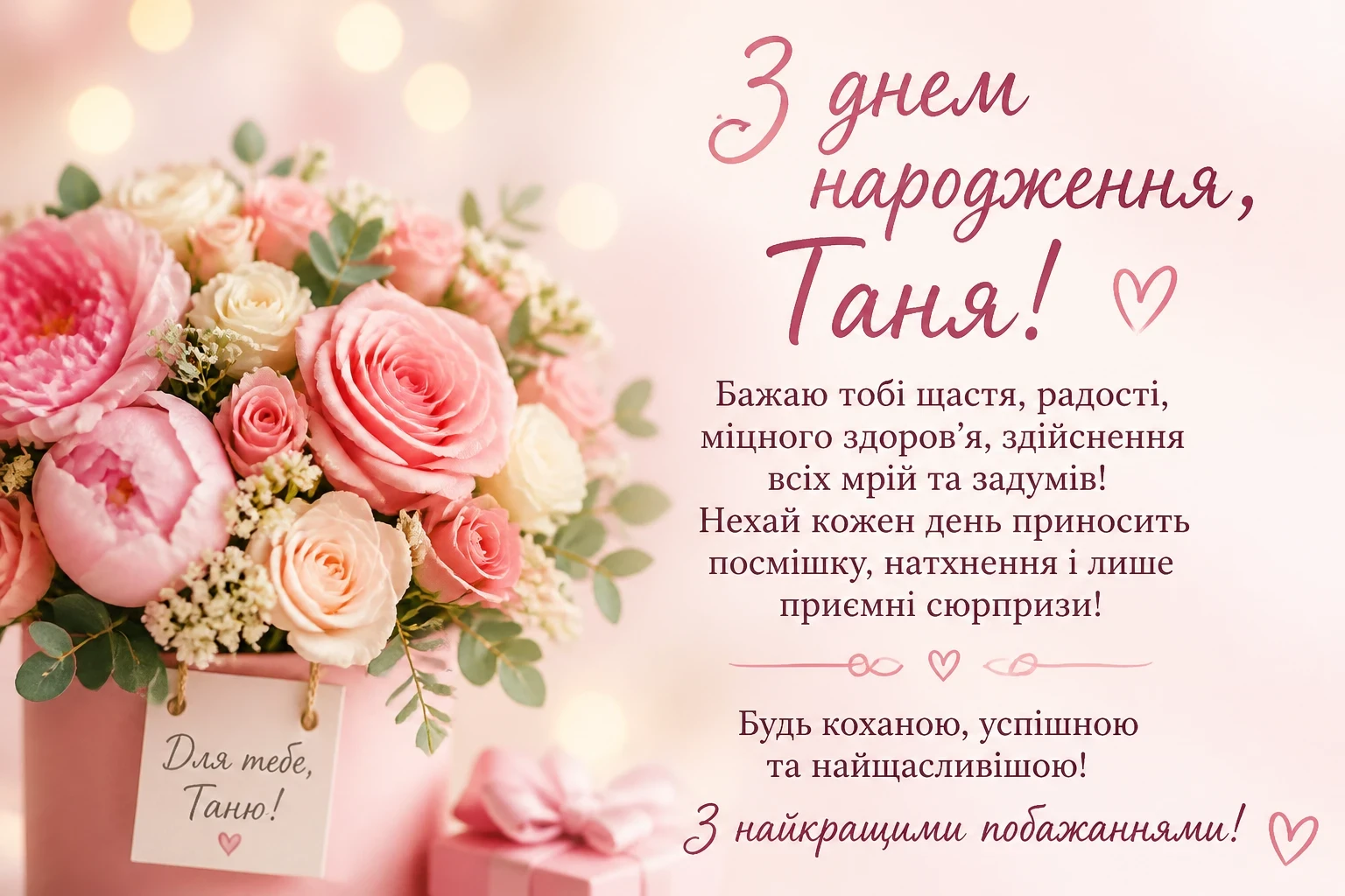 Привітання з днем народження для Тані