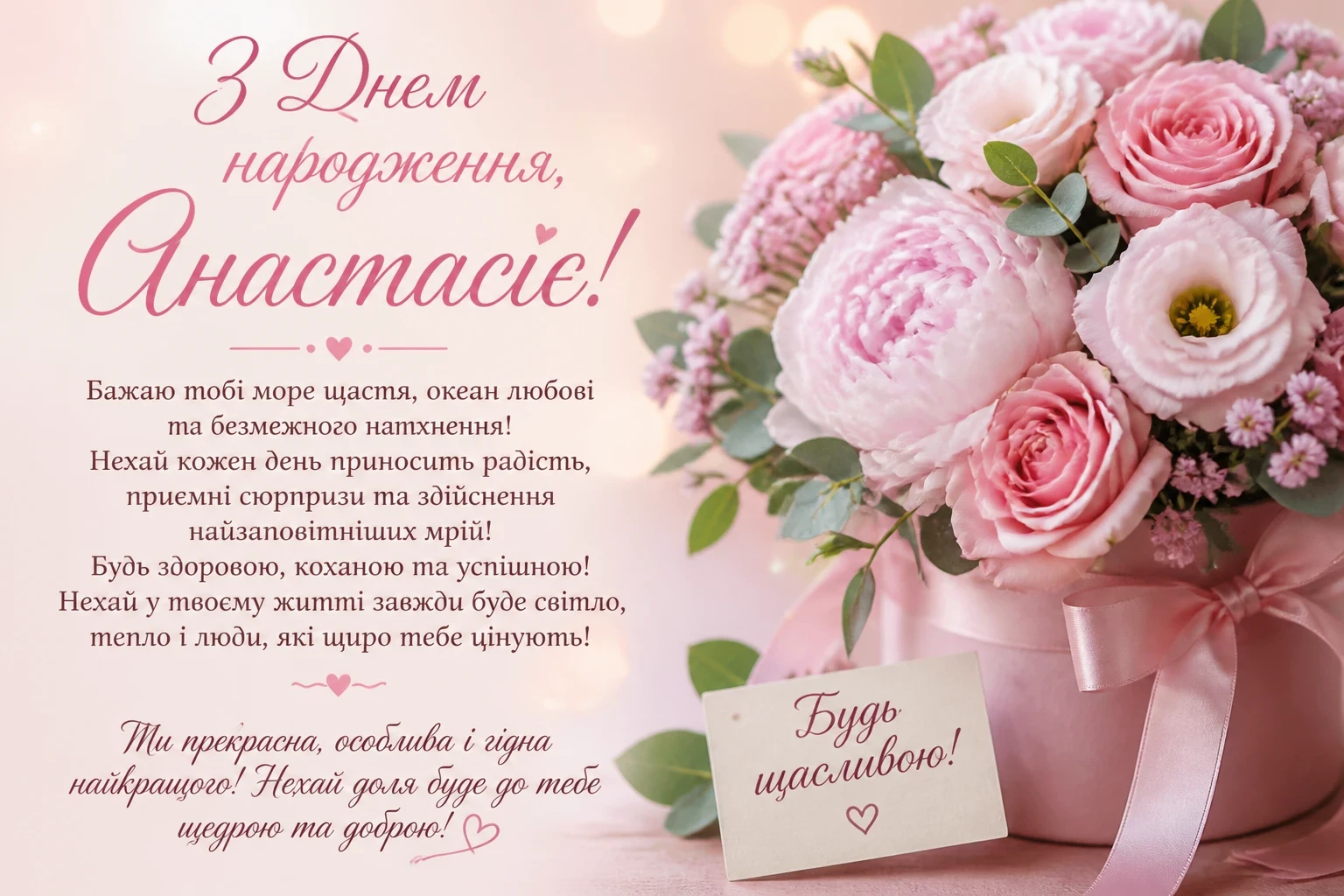Привітання з днем народження для Анастасії